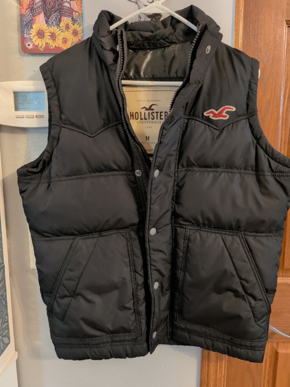 Y2K Hollister Black Quilted Puffer Vest with Red Logo